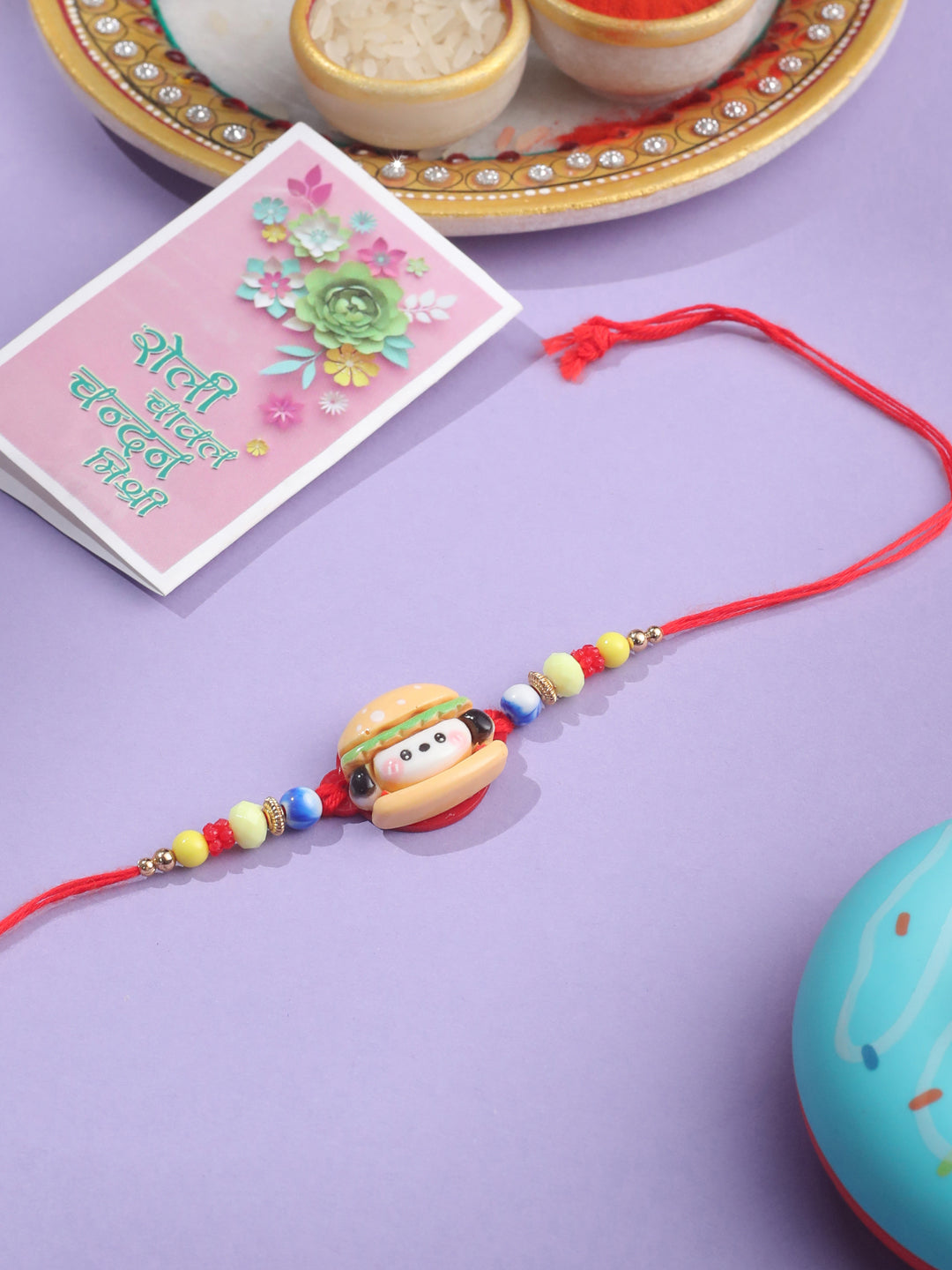 NVR Kids Cartoon Character Multicolor Artificial Beads Rakhi with Roli Chawal Chandan & Mishri | Swadesiicart