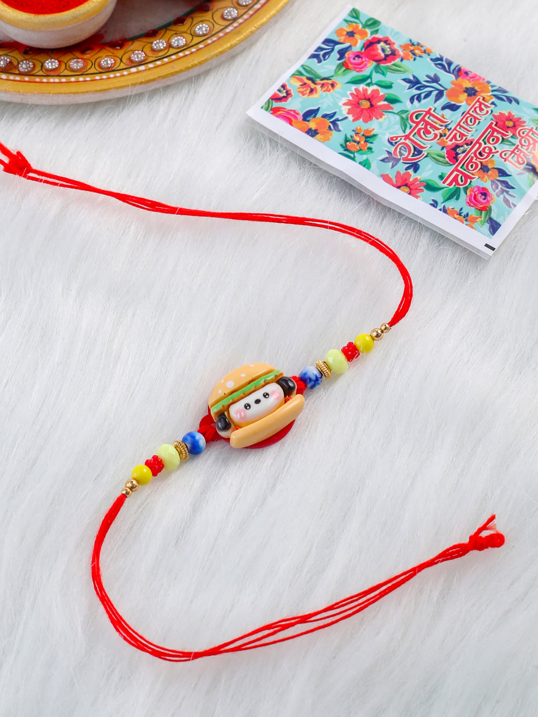 NVR Kids Cartoon Character Multicolor Artificial Beads Rakhi with Roli Chawal Chandan & Mishri | Swadesiicart
