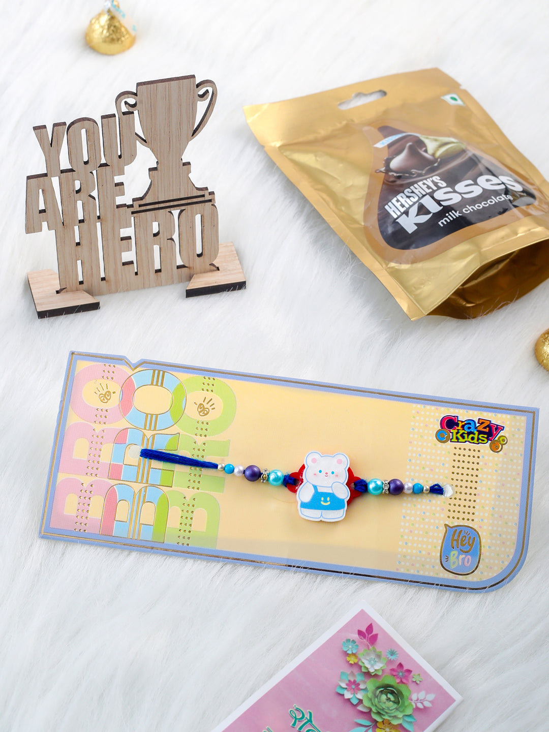 NVR Kids Teddy Blue Artificial Beads Thread Rakhi, Combo for Rakshabandhan | Swadesiicart