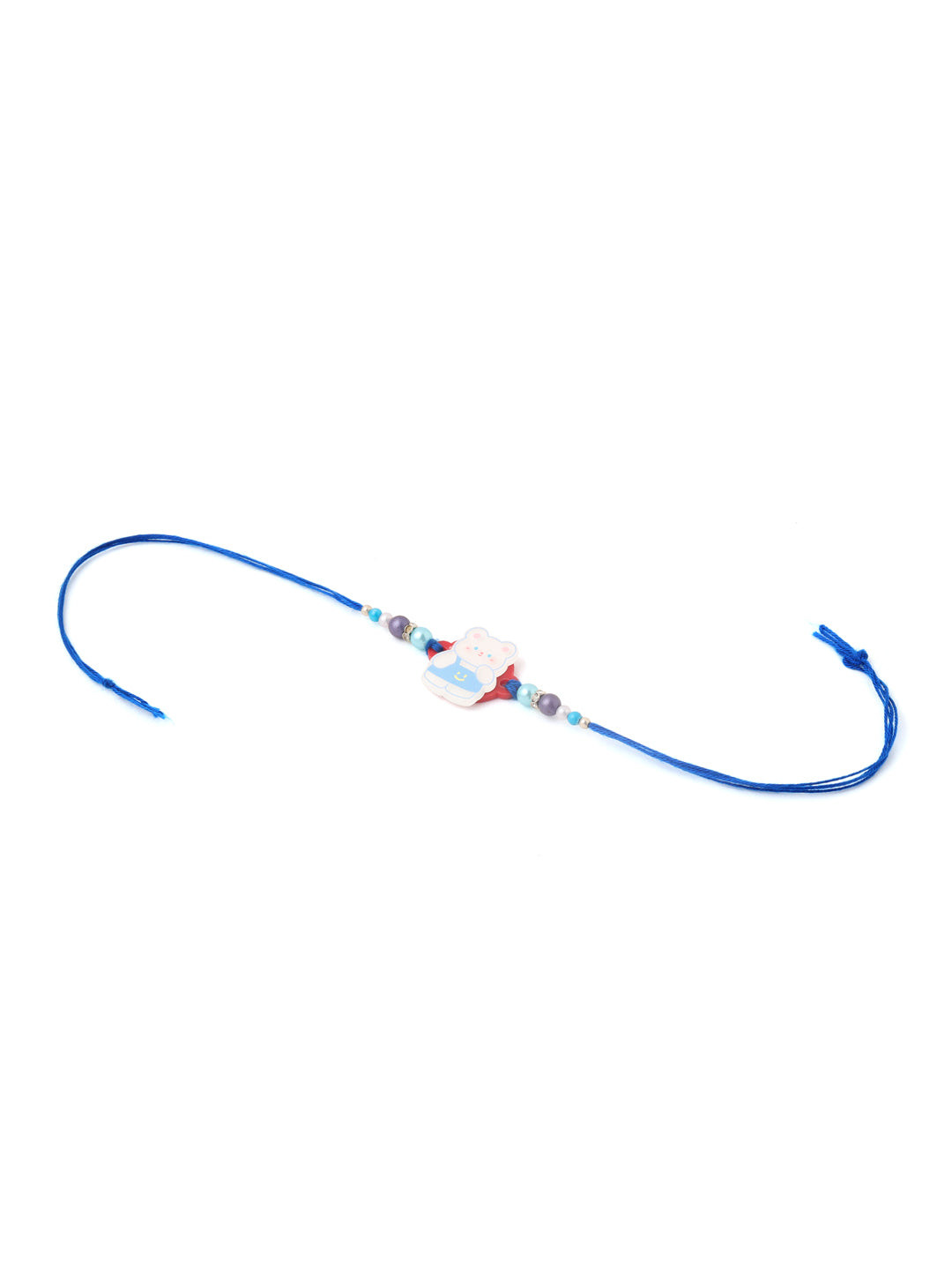 NVR Kids Teddy Blue Artificial Beads Thread Rakhi with Roli Chawal Chandan & Mishri - Swadesiicart