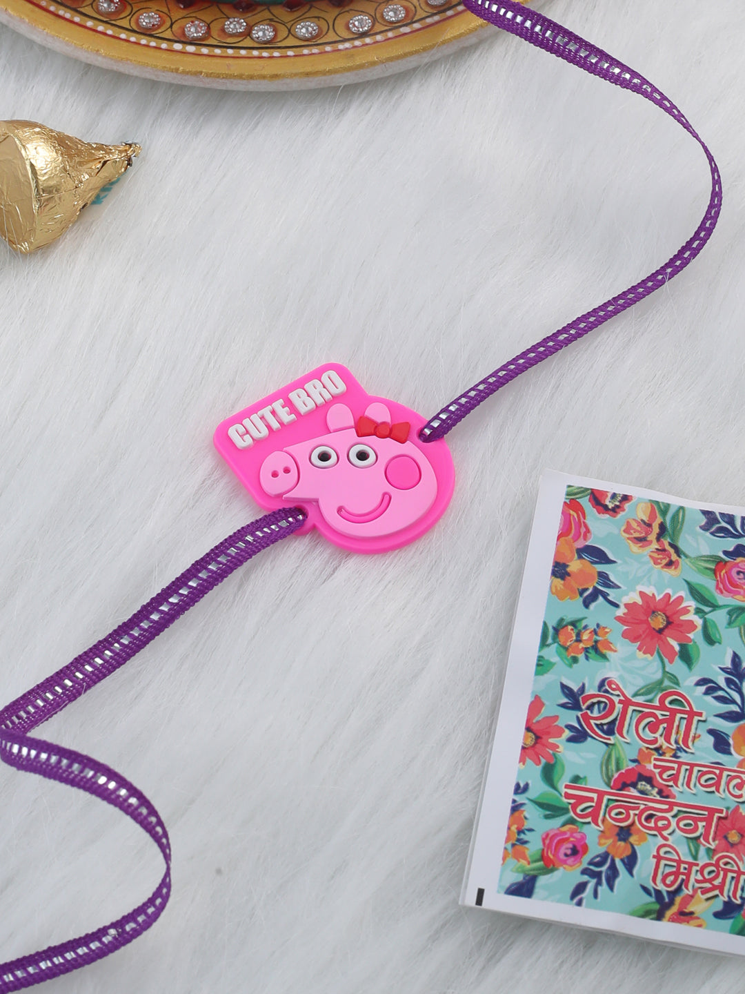NVR Stylish Pink Cartoon Character Kids Rakhi with Roli Chawal Chandan & Mishri - Swadesiicart