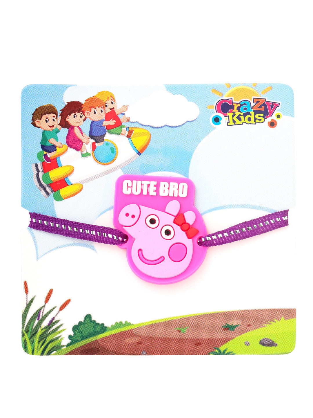 NVR Stylish Pink Cartoon Character Kids Rakhi with Roli Chawal Chandan & Mishri - Swadesiicart