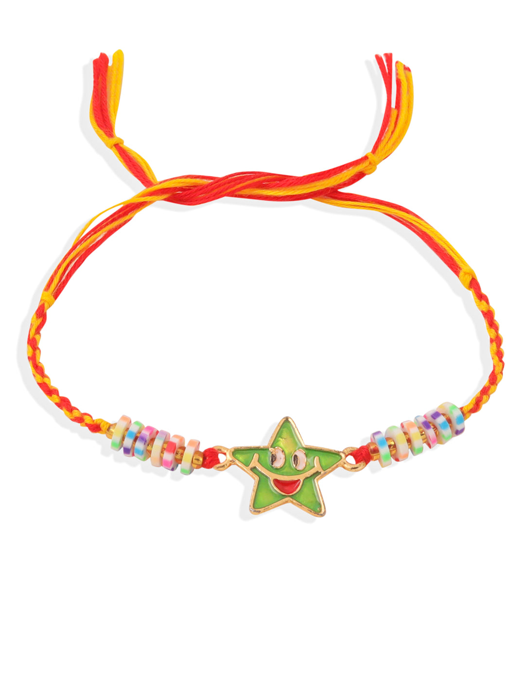NVR Kids Star Shape Multicolor Thread Rakhi with Roli Chawal Chandan & Mishri | Swadesiicart