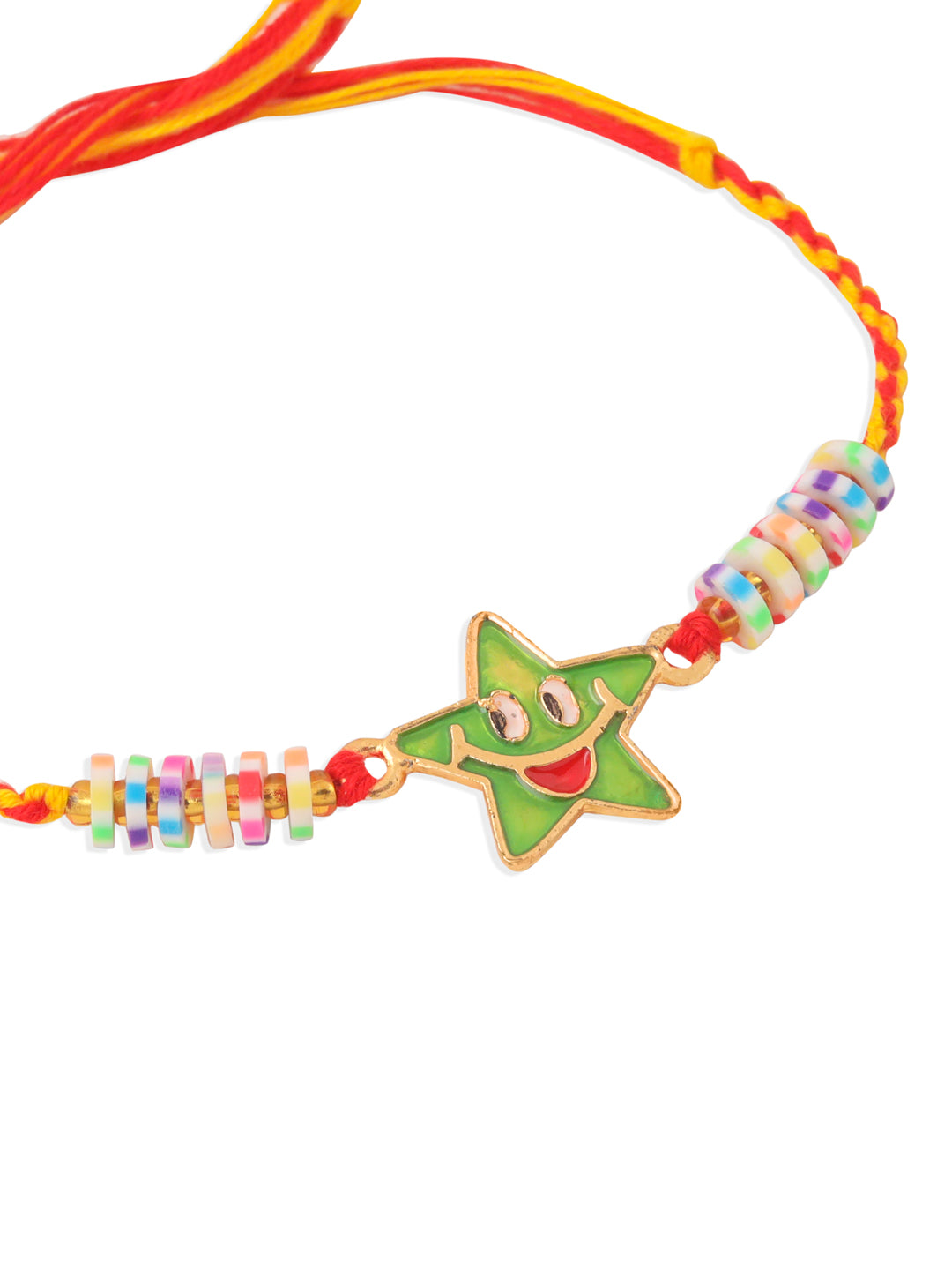 NVR Kids Star Shape Multicolor Thread Rakhi with Roli Chawal Chandan & Mishri | Swadesiicart