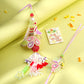 NVR Handcrafted Set of 2 Multicolor Pearls Bhaiya Bhabhi Rakhi with Roli Chawal Chandan & Mishri | Swadesiicart