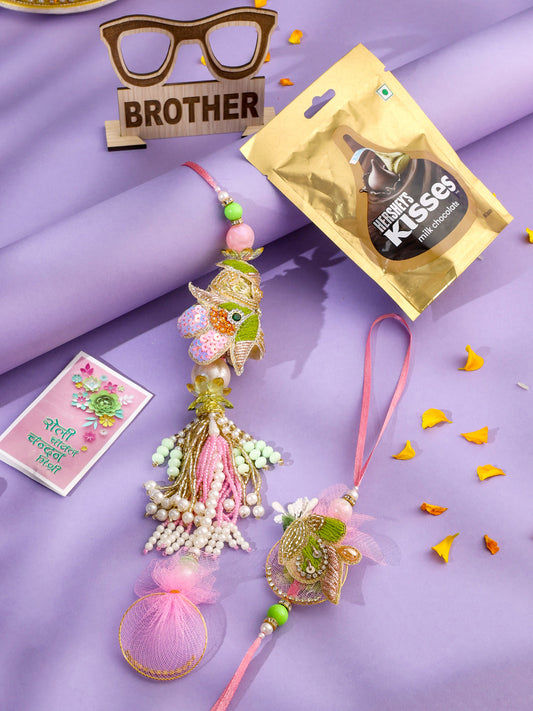 NVR Set of 2 Handcrafted Multicolor Pearls Bhaiya Bhabhi Rakhi Combo | Swadesiicart