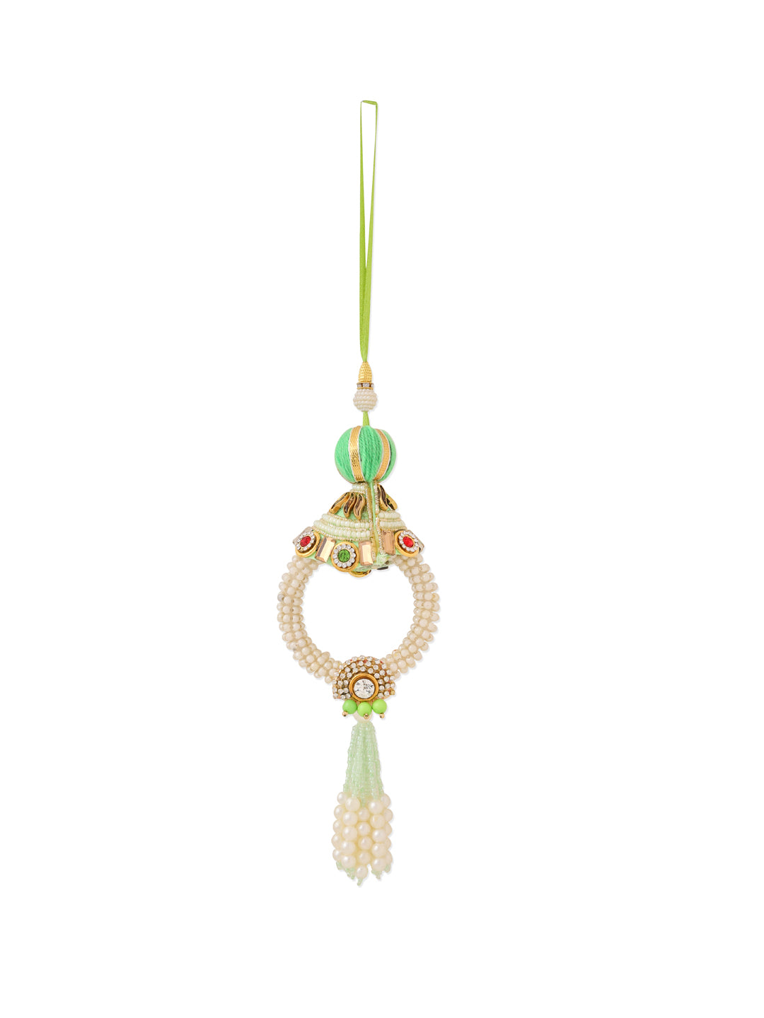 NVR Set of 2 Handcrafted Green Artificial Stones & Pearls Bhaiya Bhabhi Rakhi Combo | Swadesiicart