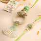 NVR Set of 2 Handcrafted Green Artificial Stones & Pearls Bhaiya Bhabhi Rakhi with Roli Chawal Chandan & Mishri | Swadesiicart