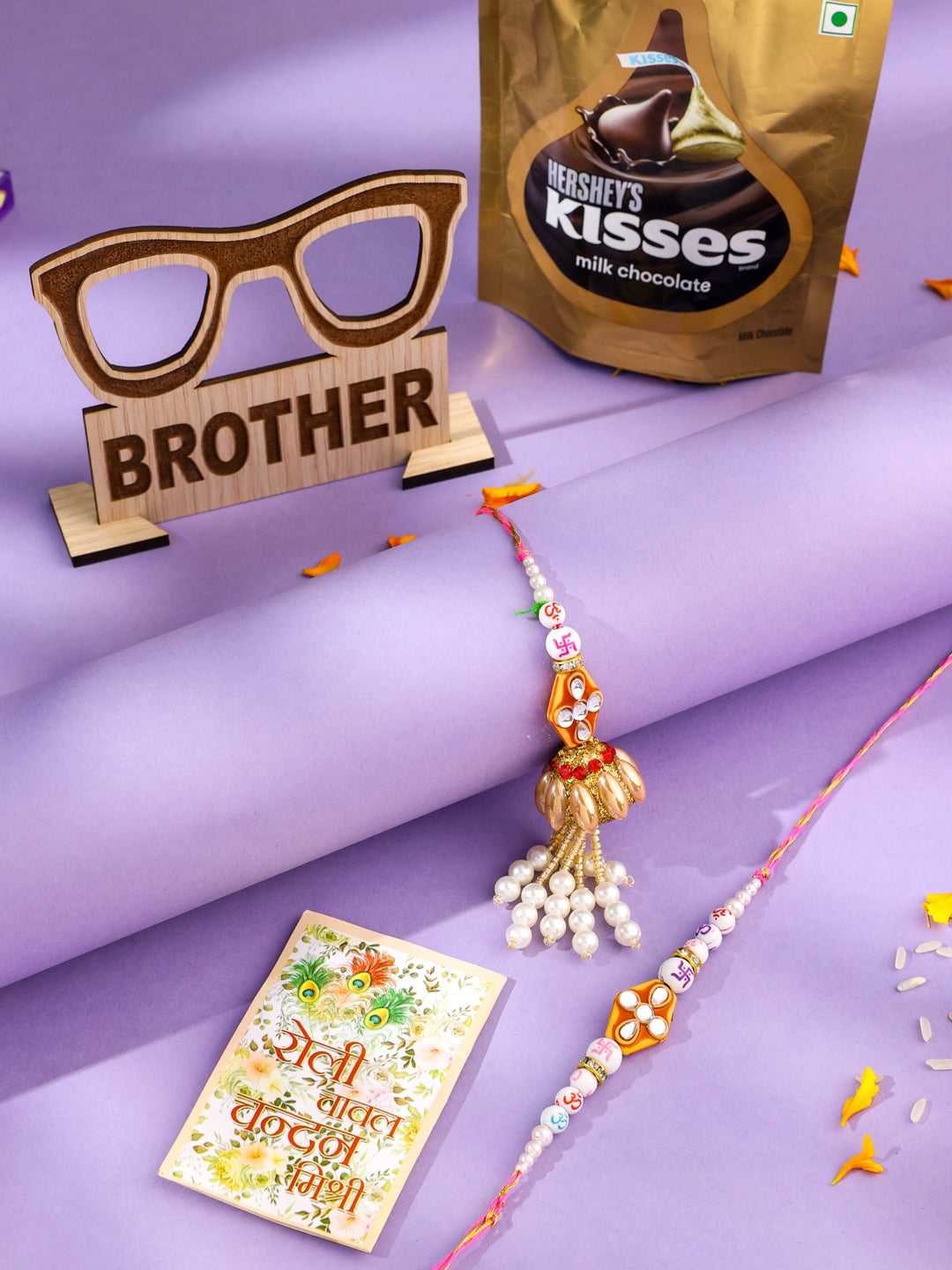 NVR Set of 2 Multicolor Artificial Stones & Pearls Bhaiya Bhabhi Rakhi Combo | Swadesiicart