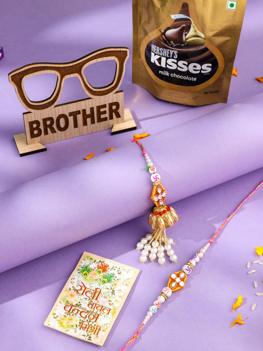 NVR Set of 2 Multicolor Artificial Stones & Pearls Bhaiya Bhabhi Rakhi Combo | Swadesiicart