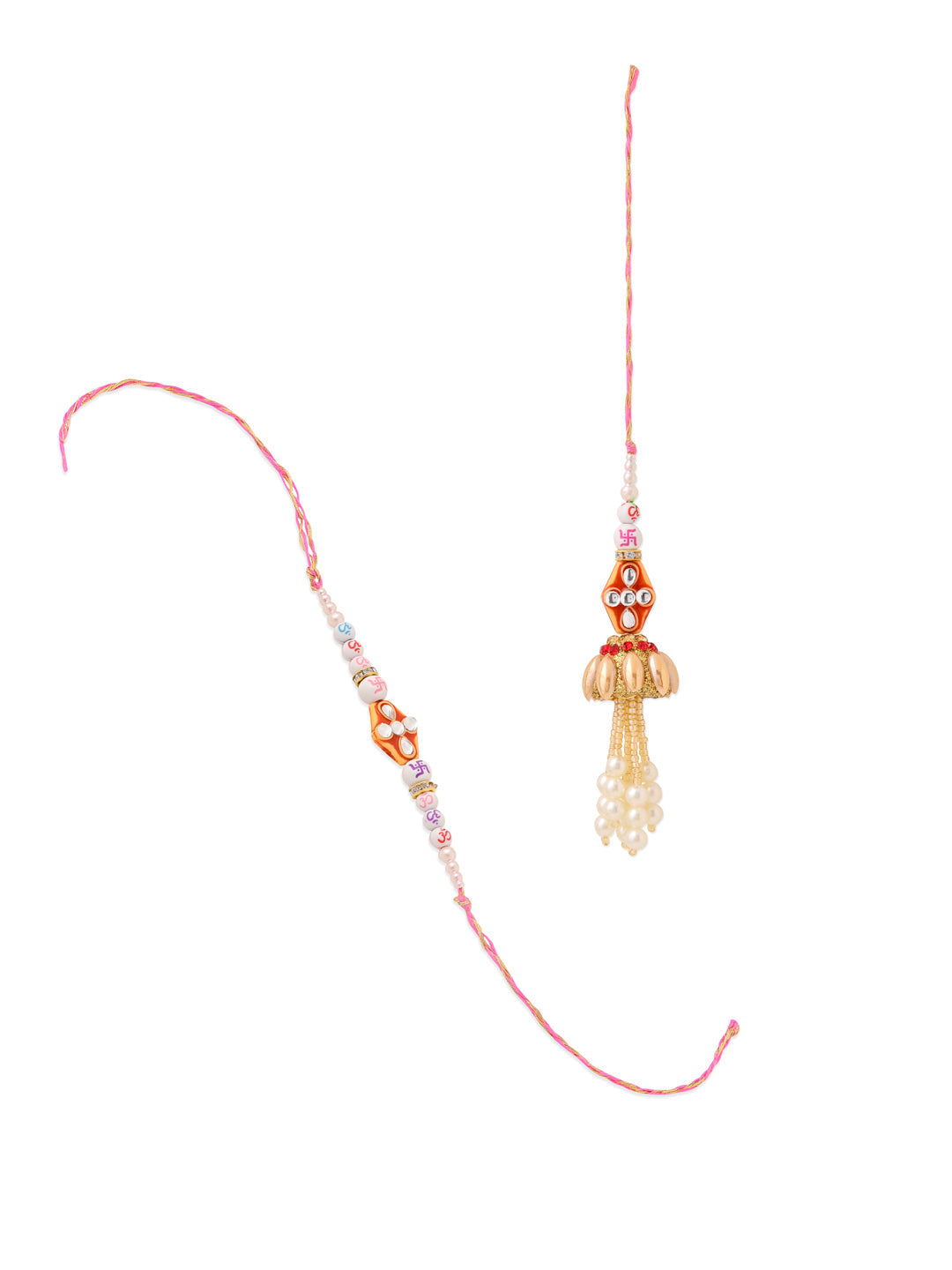 NVR Set of 2 Multicolor Artificial Stones & Pearls Bhaiya Bhabhi Rakhi Combo | Swadesiicart