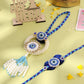 NVR Set of 2 Blue Evil Eye Artificial Stones & Pearls Bhaiya Bhabhi Rakhi Combo | Swadesiicart
