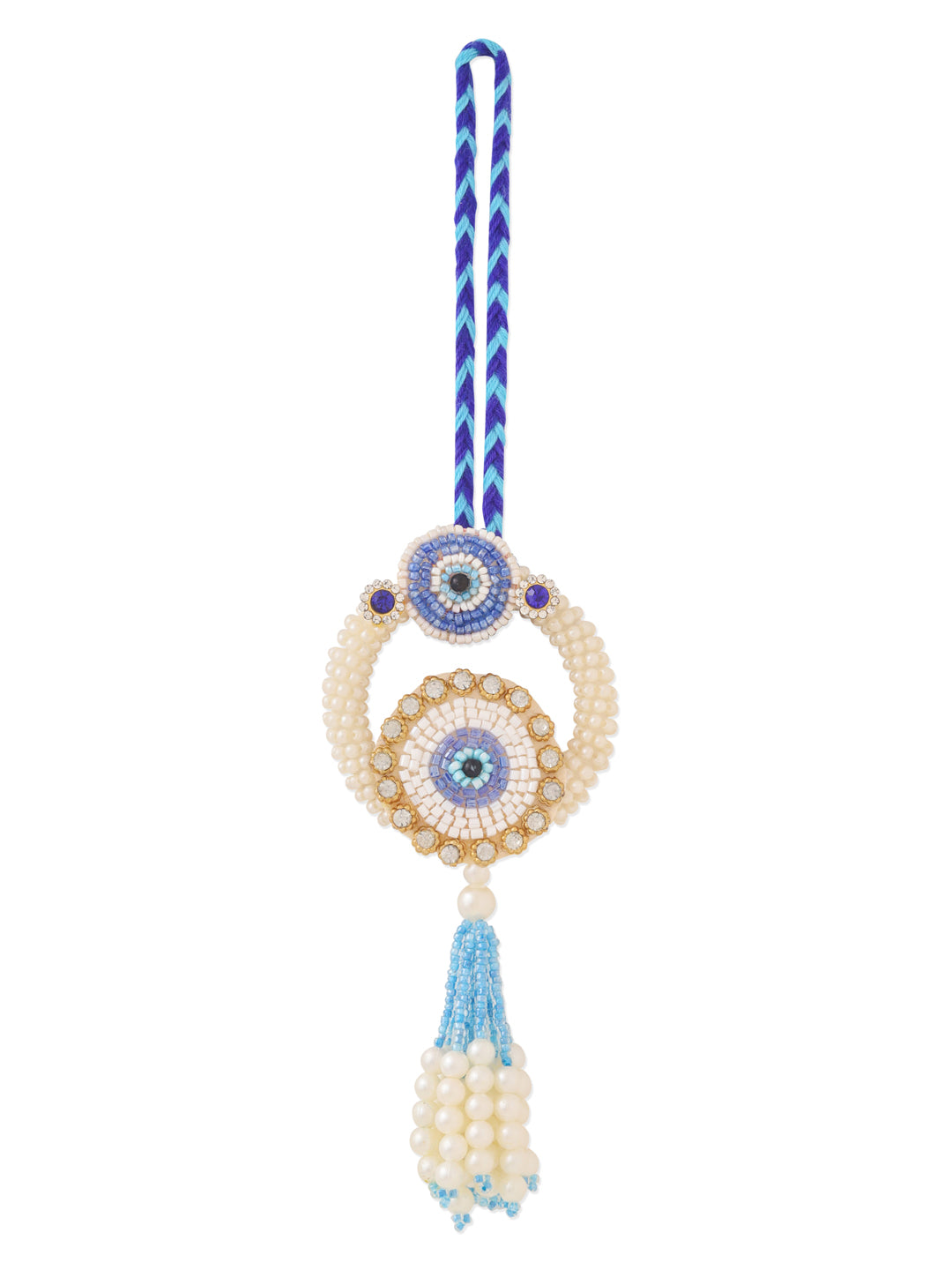 NVR Set of 2 Blue Evil Eye Artificial Stones & Pearls Bhaiya Bhabhi Rakhi Combo | Swadesiicart