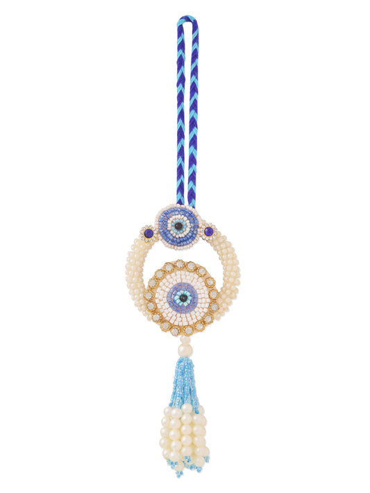 NVR Set of 2 Blue Evil Eye Artificial Stones & Pearls Bhaiya Bhabhi Rakhi Combo | Swadesiicart