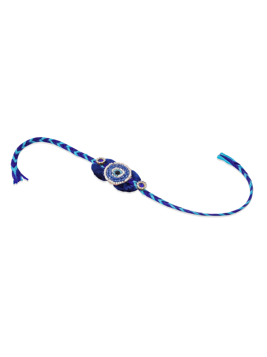 NVR Set of 2 Blue Evil Eye Artificial Stones & Pearls Bhaiya Bhabhi Rakhi Combo | Swadesiicart