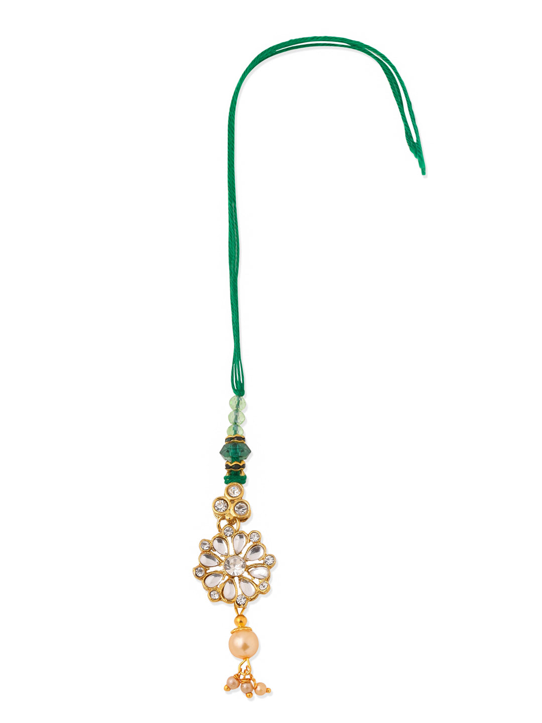 NVR Set of 2 Gold Toned Kundan Studded Floral Design Bhaiya Bhabhi Rakhi Combo | Swadesiicart