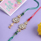 NVR Set of 2 Gold Toned Kundan Studded Floral Design Bhaiya Bhabhi Rakhi with Roli Chawal Chandan & Mishri - Swadesiicart