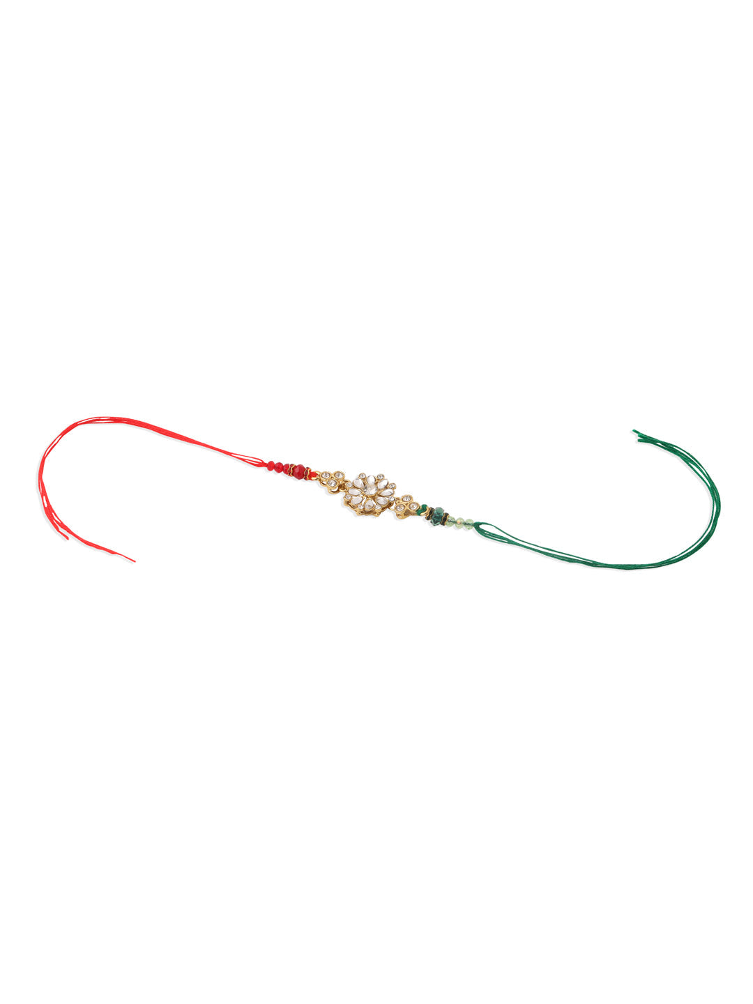 NVR Set of 2 Gold Toned Kundan Studded Floral Design Bhaiya Bhabhi Rakhi with Roli Chawal Chandan & Mishri - Swadesiicart
