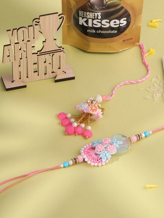 NVR Set of 2 Multicolor Handcrafted Artificial Stones & Pearls Bhaiya Bhabhi Rakhi Combo | Swadesiicart