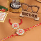NVR Set of 2 Handmade Red Kundan Studded Floral Design Bhaiya Bhabhi Rakhi Combo | Swadesiicart