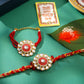 NVR Set of 2 Handmade Red Kundan Studded Floral Design Bhaiya Bhabhi Rakhi with Roli Chawal Chandan & Mishri | Swadesiicart