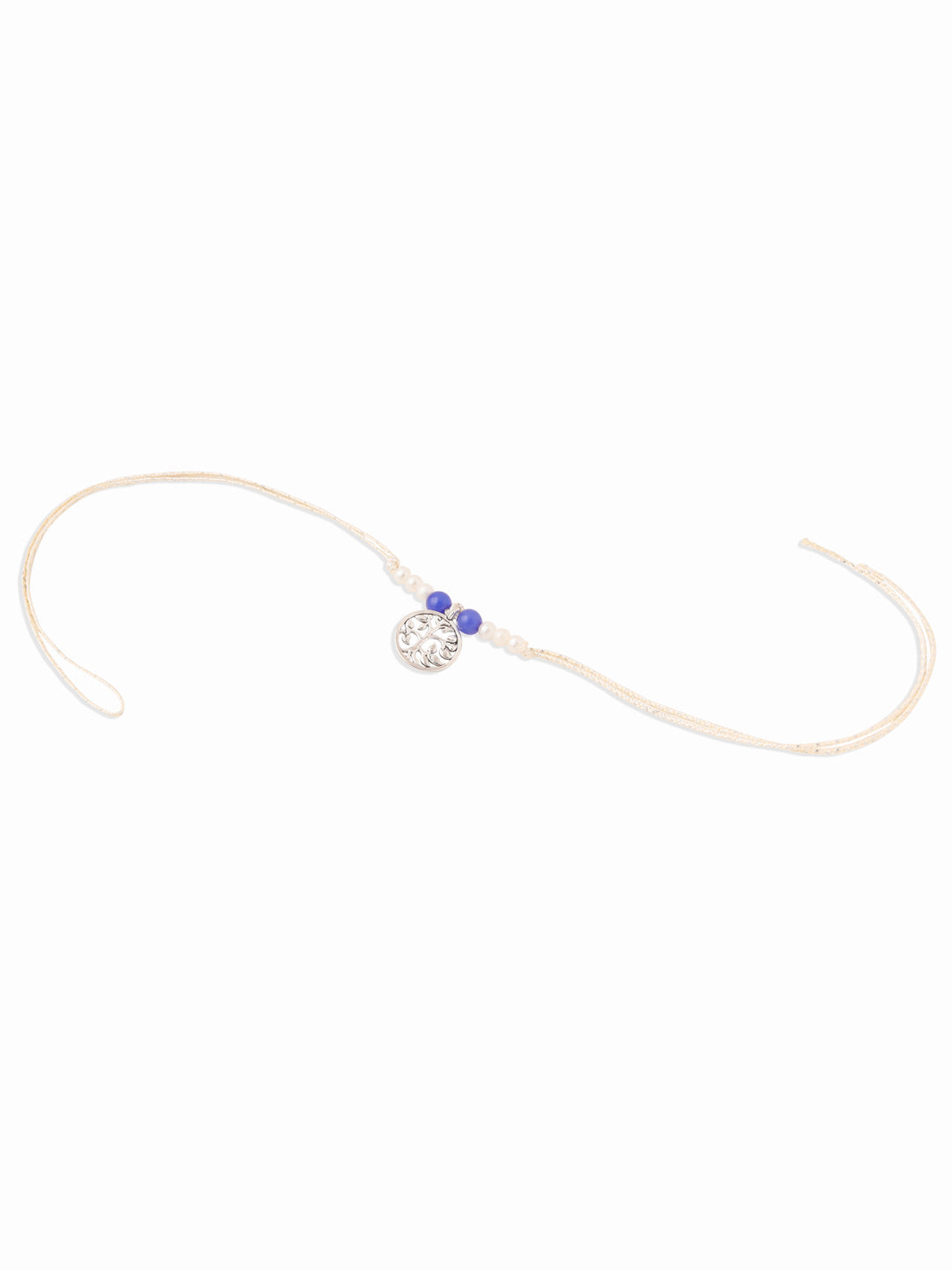 NVR Set of 2 Silver Toned Pearls & Beads Bhaiya Bhabhi Rakhi Combo | Swadesiicart