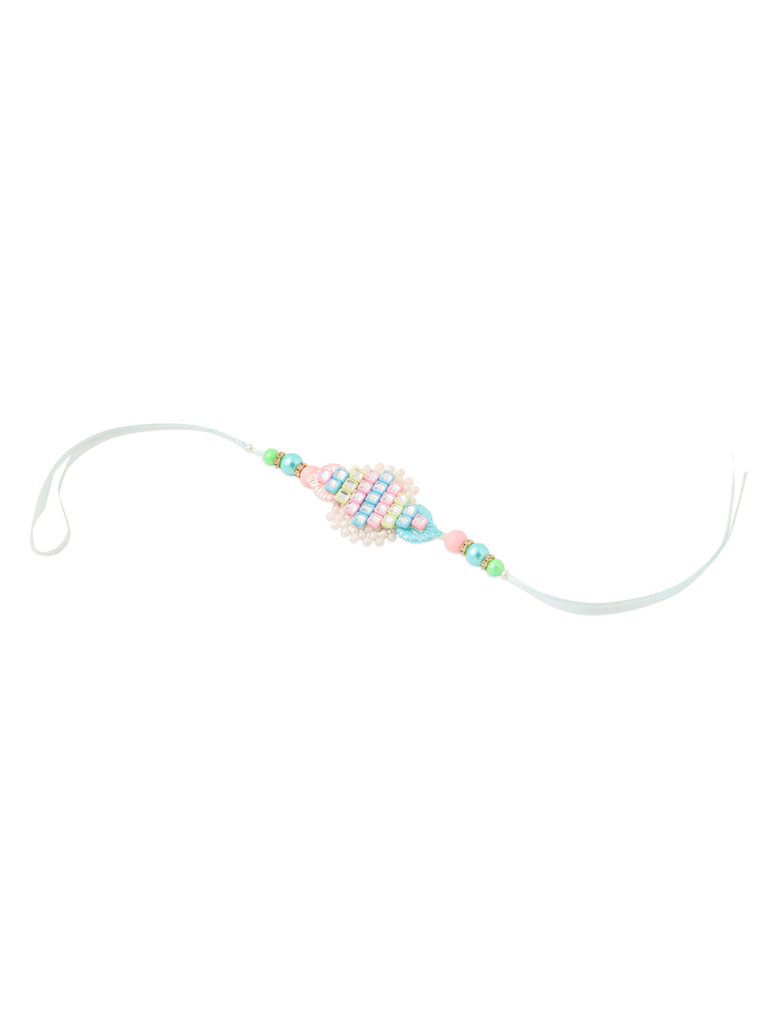 NVR Set of 2 Blue & Pink Artificial Stones & Beads Bhaiya Bhabhi Rakhi Combo | Swadesiicart