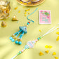 NVR Set of 2 Blue & Pink Artificial Stones & Beads Bhaiya Bhabhi Rakhi with Roli Chawal Chandan & Mishri - Swadesiicart