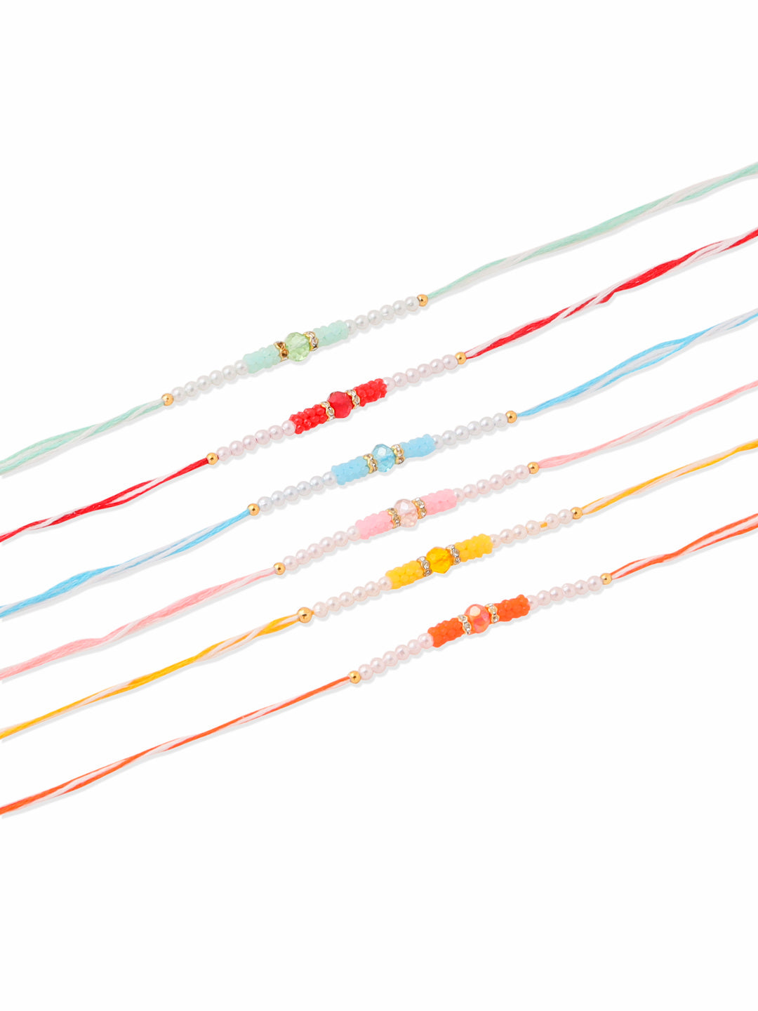 NVR Men Set of 6 Multicolor Artificial Stones & Pearls Rakhi Combo | Swadesiicart