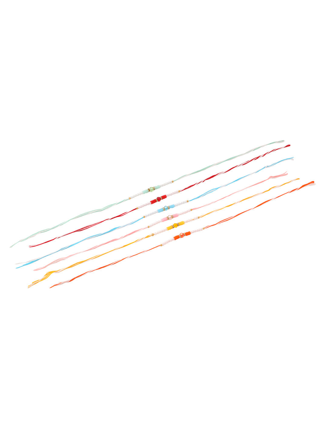 NVR Men Set of 6 Multicolor Artificial Stones & Pearls Rakhi with Roli Chawal Chandan & Mishri | Swadesiicart