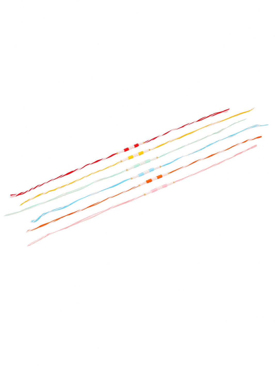 NVR Men Set of 6 Multicolor Pearls Thread Rakhi with Roli Chawal Chandan & Mishri | Swadesiicart