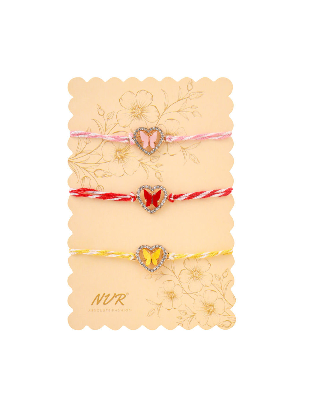 NVR Men Set of 3 Heart Shape Multicolor Artificial Stones Thread Rakhi Combo | Swadesiicart