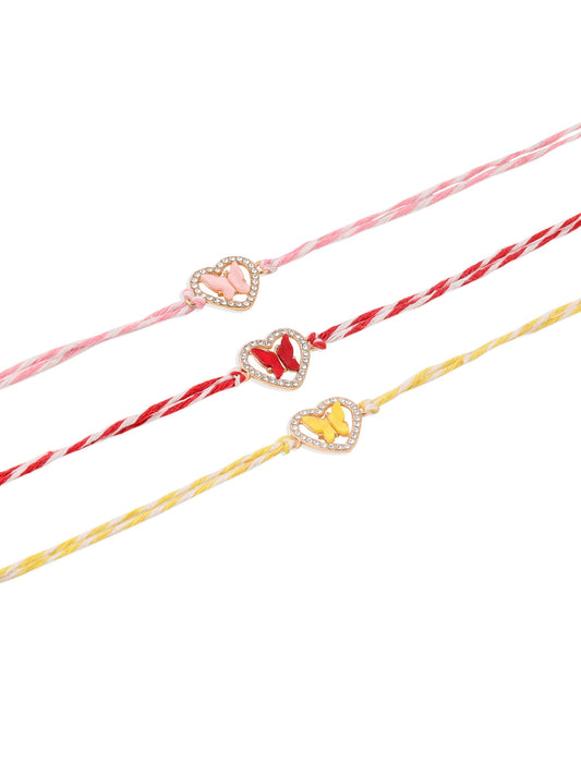 NVR Men Set of 3 Heart Shape Multicolor Artificial Stones Thread Rakhi Combo | Swadesiicart