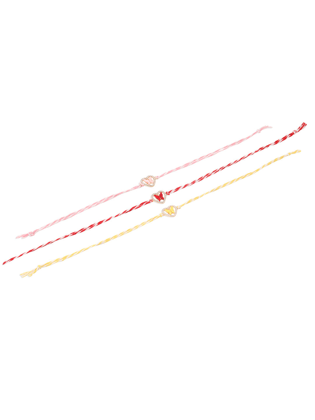 NVR Men Set of 3 Heart Shape Multicolor Artificial Stones Thread Rakhi Combo | Swadesiicart