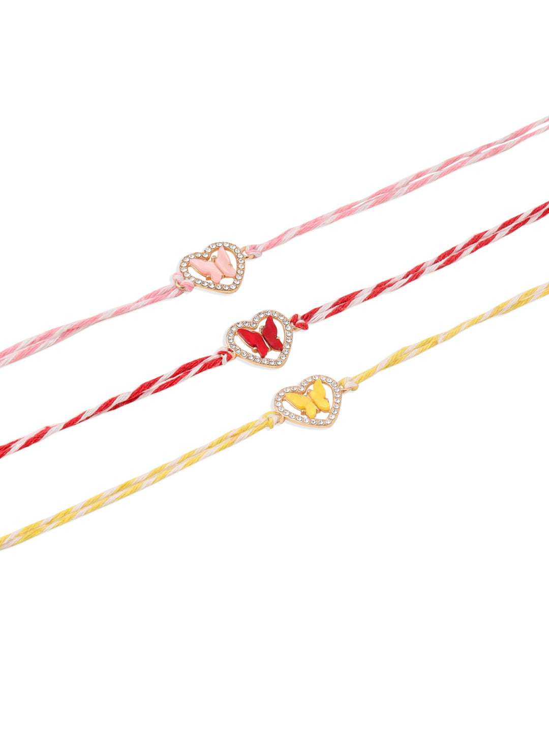 NVR Men Set of 3 Heart Shape Multicolor Artificial Stones Thread Rakhi with Roli Chawal Chandan & Mishri | Swadesiicart