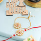 NVR Set of 2 Gold Toned Kundan Studded Floral Design Bhaiya Bhabhi Rakhi Combo | Swadesiicart
