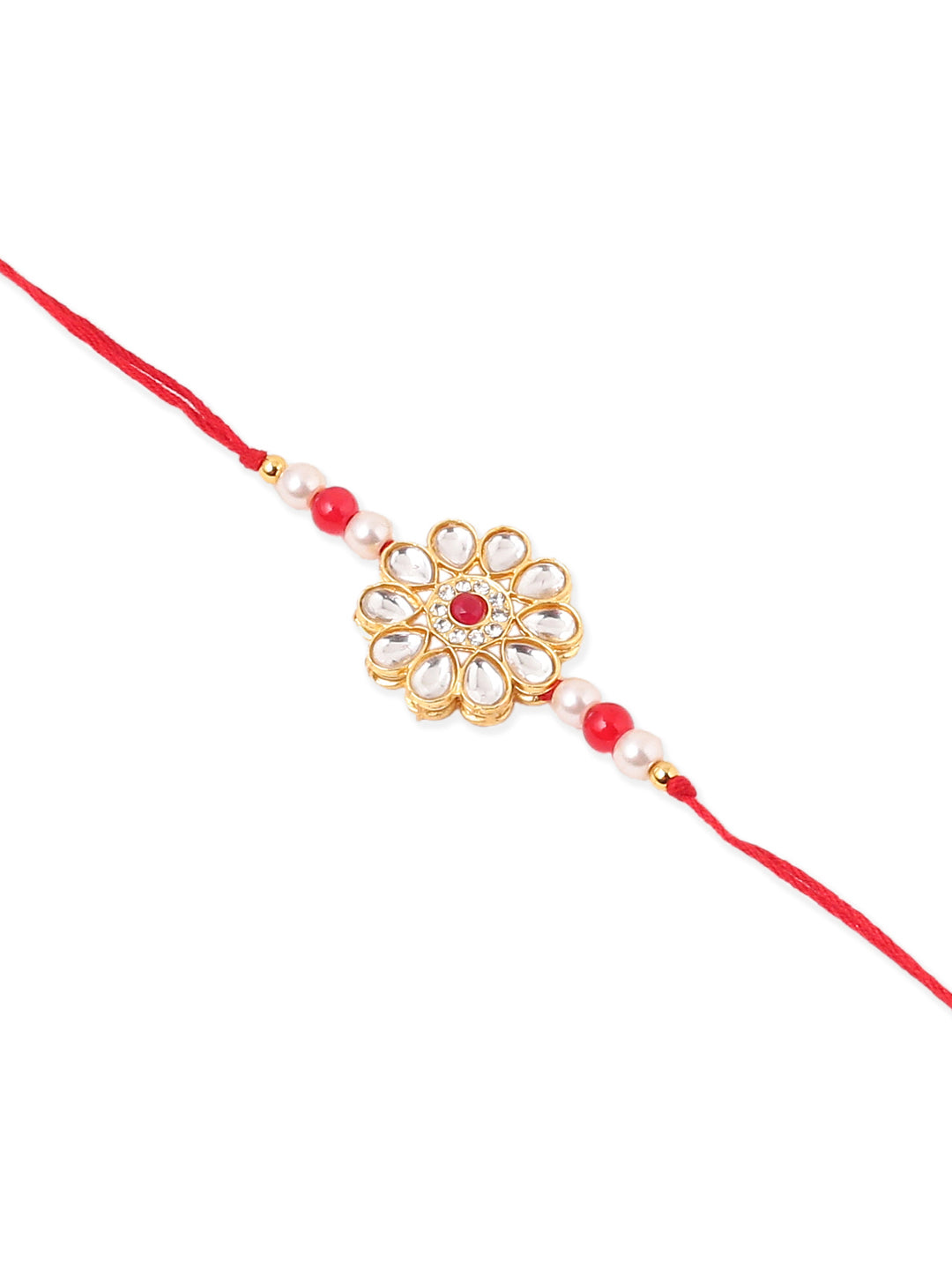 NVR Set of 2 Gold Toned Kundan Studded Floral Design Bhaiya Bhabhi Rakhi Combo | Swadesiicart