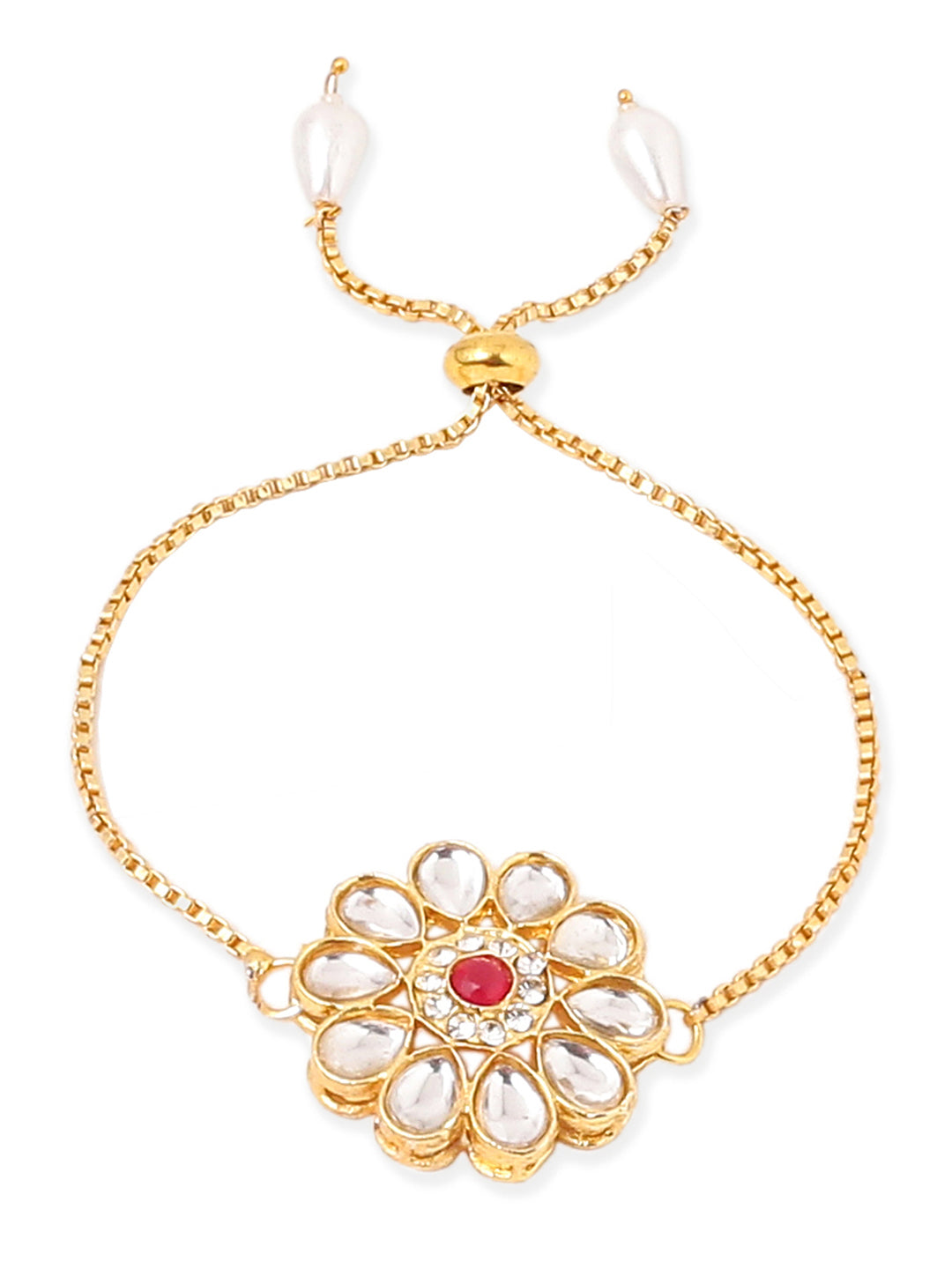 NVR Set of 2 Gold Toned Kundan Studded Floral Design Bhaiya Bhabhi Rakhi Combo | Swadesiicart