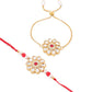 NVR Set of 2 Gold Toned Kundan Studded Floral Design Bhaiya Bhabhi Rakhi Combo | Swadesiicart