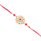 NVR Set of 2 Gold Toned Kundan Studded Floral Design Bhaiya Bhabhi Rakhi Set with Roli Chawal Chandan & Mishri | Swadesiicart