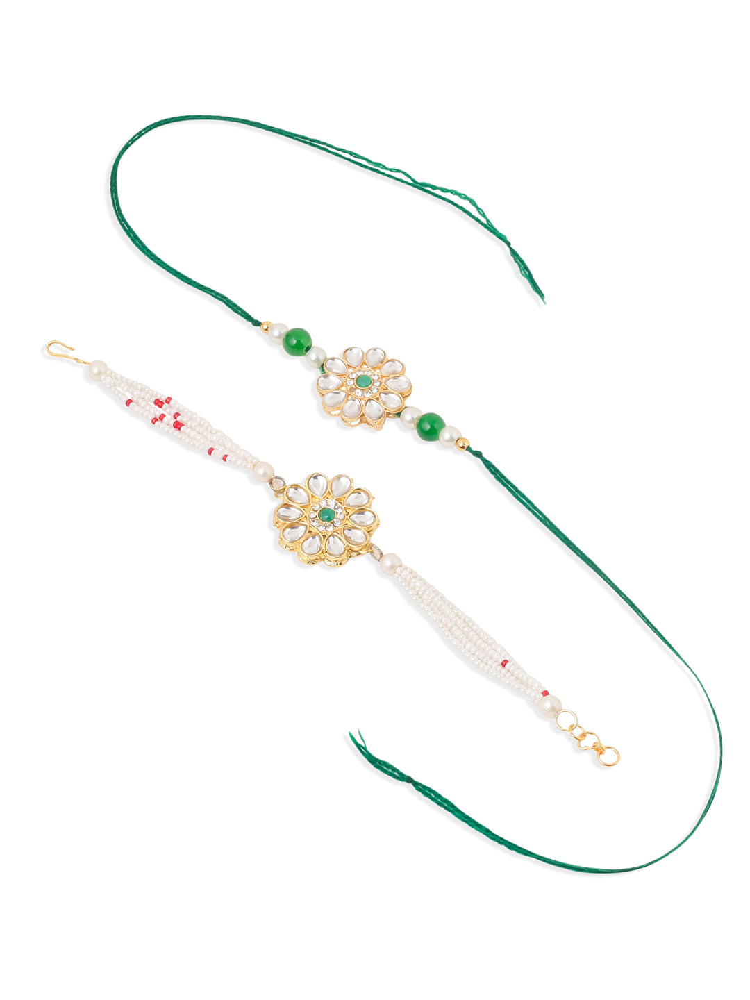 NVR Set of 2 Kundan Studded Floral Design Gold Toned Bhaiya Bhabhi Rakhi Combo | Swadesiicart