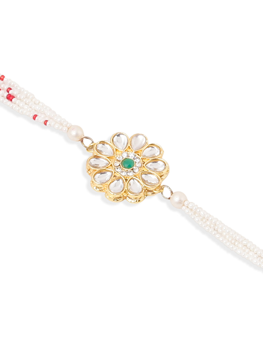 NVR Set of 2 Kundan Studded Floral Design Gold Toned Bhaiya Bhabhi Rakhi Combo | Swadesiicart