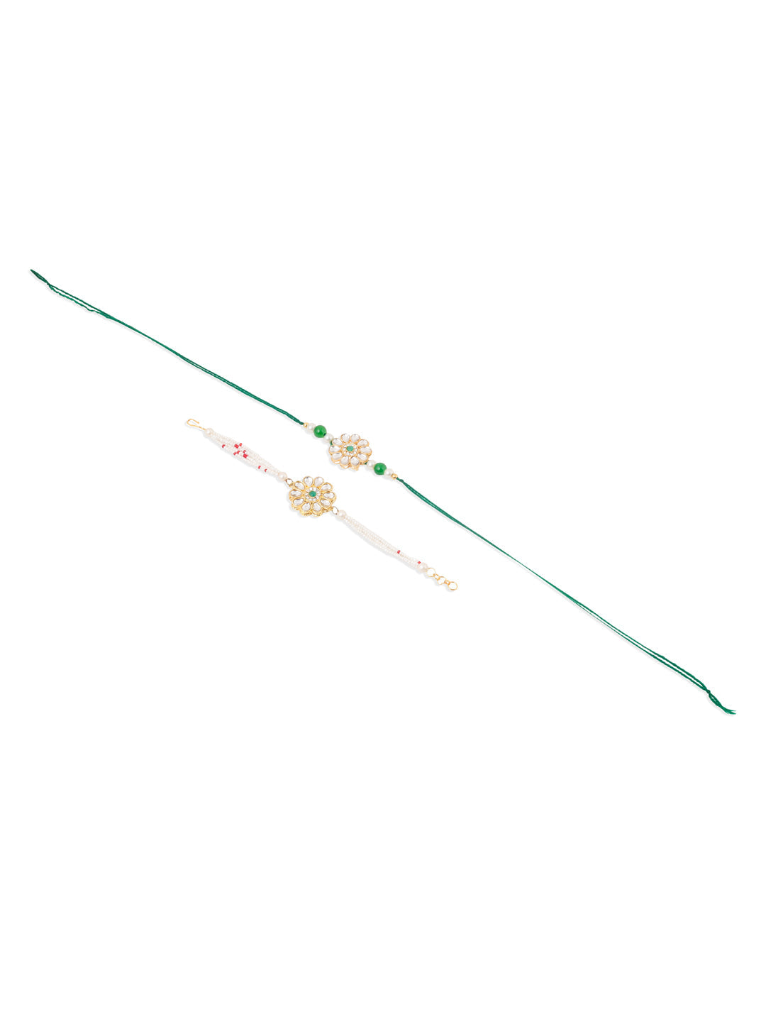 NVR Set of 2 Kundan Studded Floral Design Gold Toned Bhaiya Bhabhi Rakhi Combo | Swadesiicart