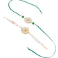 NVR Set of 2 Kundan Studded Floral Design Gold Toned Bhaiya Bhabhi Rakhi Set with Roli Chawal Chandan & Mishri - Swadesiicart