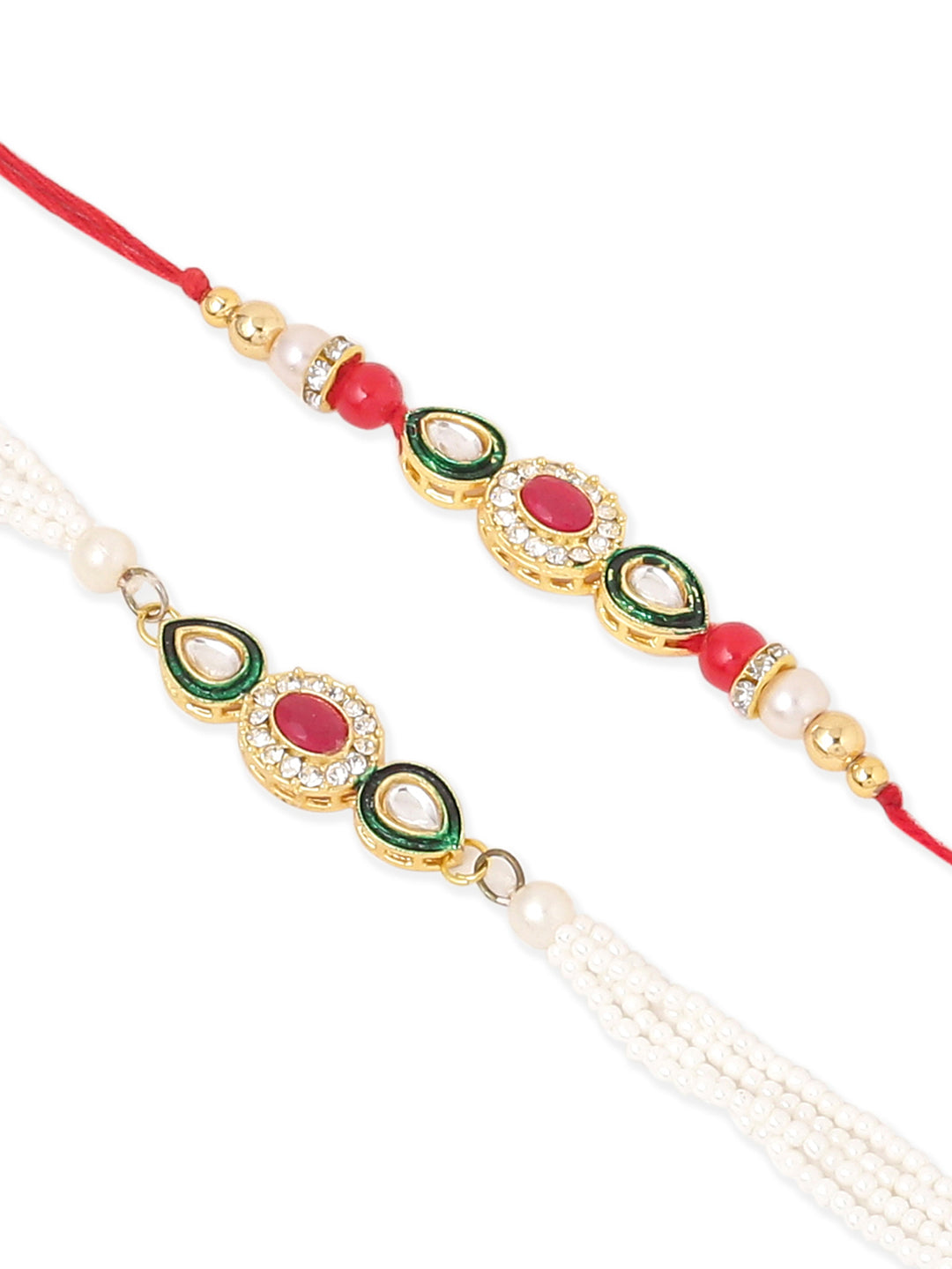 NVR Set of 2 Multicolor Oval Shape Kundan Studded & Beads Bhaiya Bhabhi Rakhi Combo | Swadesiicart