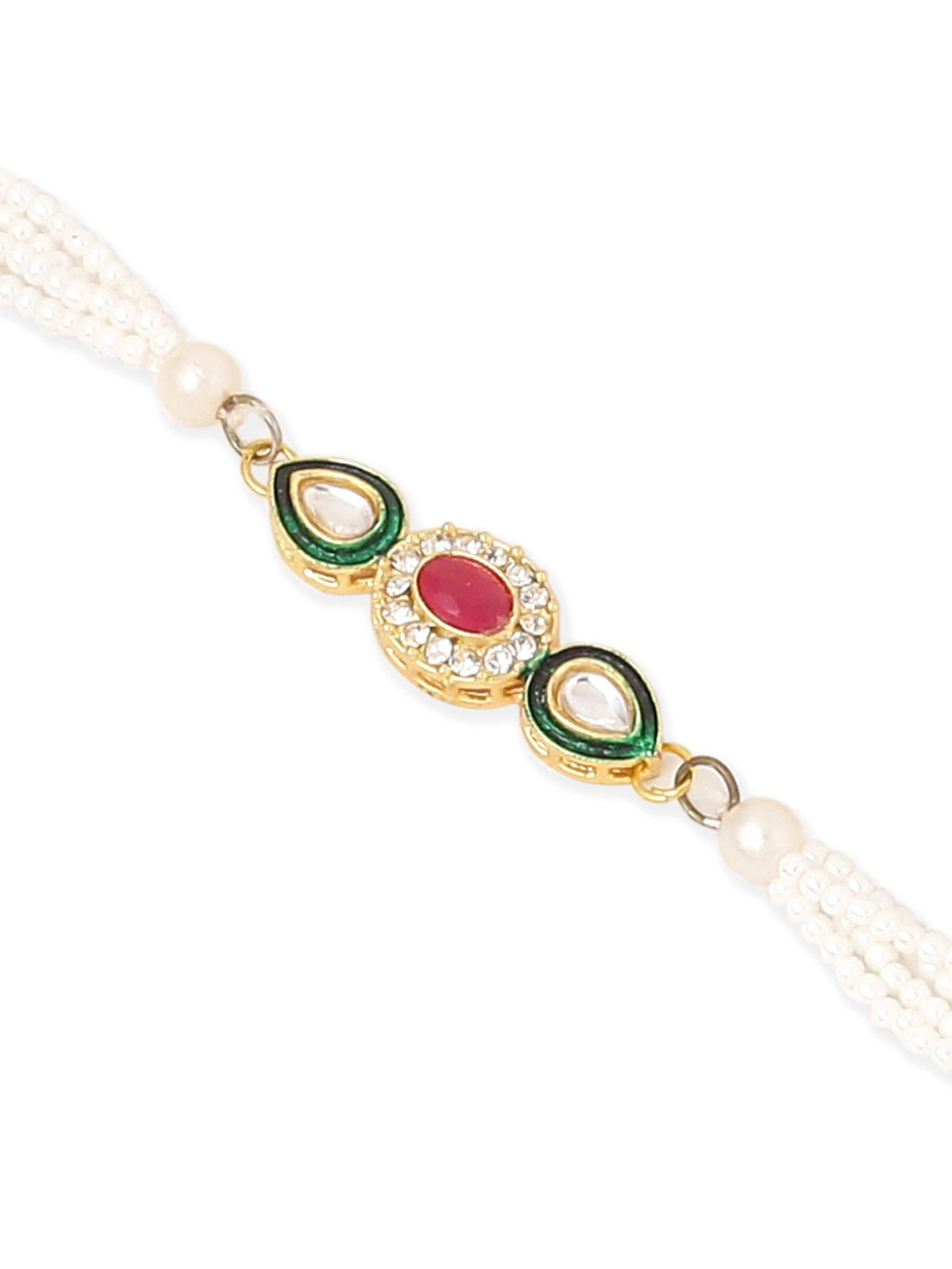 NVR Set of 2 Multicolor Oval Shape Kundan Studded & Beads Bhaiya Bhabhi Rakhi Combo | Swadesiicart