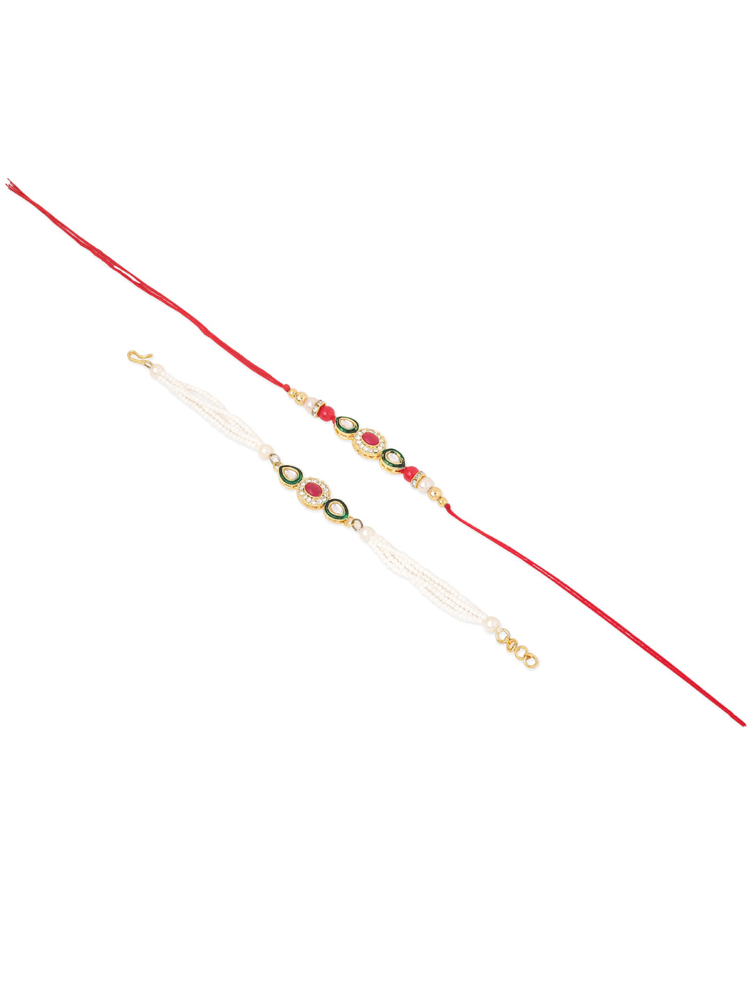 NVR Set of 2 Multicolor Oval Shape Kundan Studded & Beads Bhaiya Bhabhi Rakhi Combo | Swadesiicart