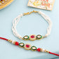 NVR Set of 2 Multicolor Oval Shape Kundan Studded & Beads Bhaiya Bhabhi Rakhi with Roli Chawal Chandan & Mishri | Swadesiicart