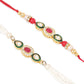 NVR Set of 2 Multicolor Oval Shape Kundan Studded & Beads Bhaiya Bhabhi Rakhi with Roli Chawal Chandan & Mishri | Swadesiicart