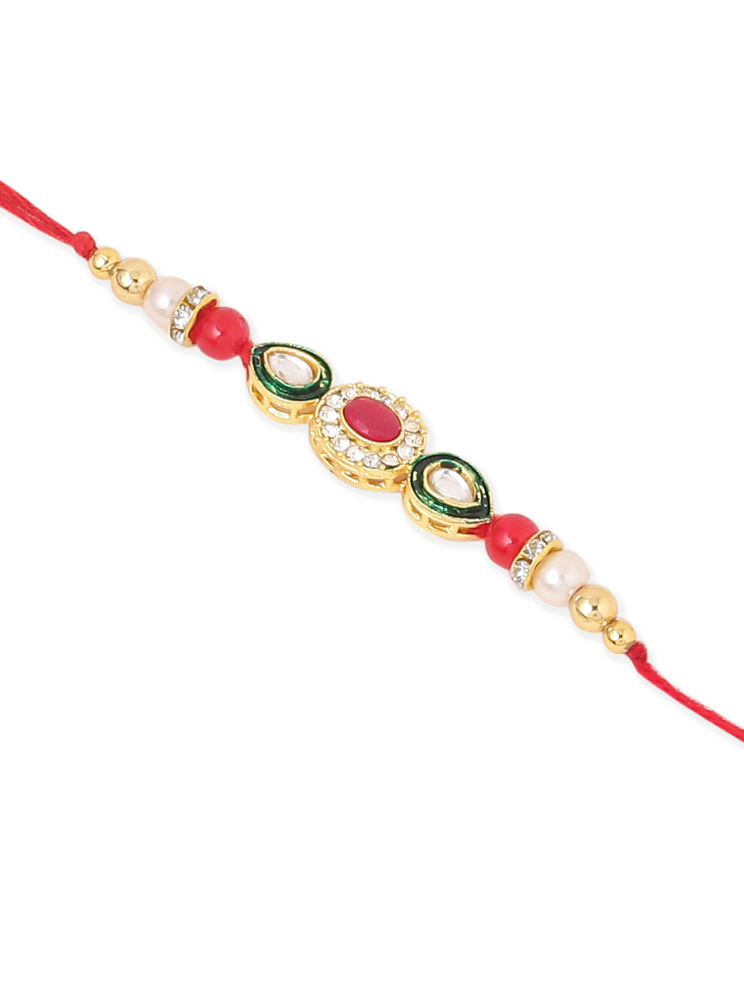 NVR Set of 2 Multicolor Oval Shape Kundan Studded & Beads Bhaiya Bhabhi Rakhi with Roli Chawal Chandan & Mishri | Swadesiicart